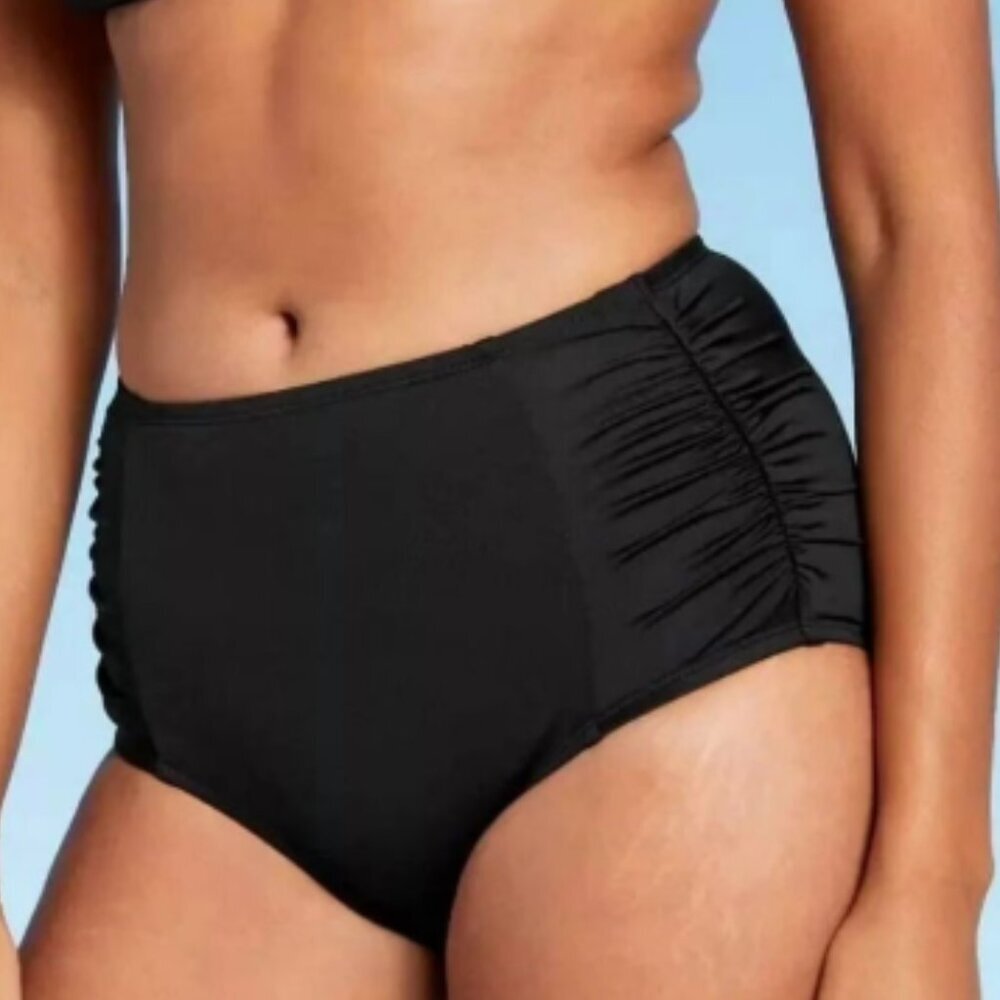 Kona Sol High Waist Ruched Bikini Bottom Black S